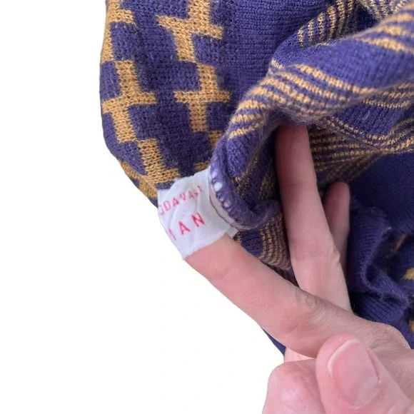 Vintage abstract knit purple and mustard yellow midi pencil skirt 44 - Picture 13 of 13